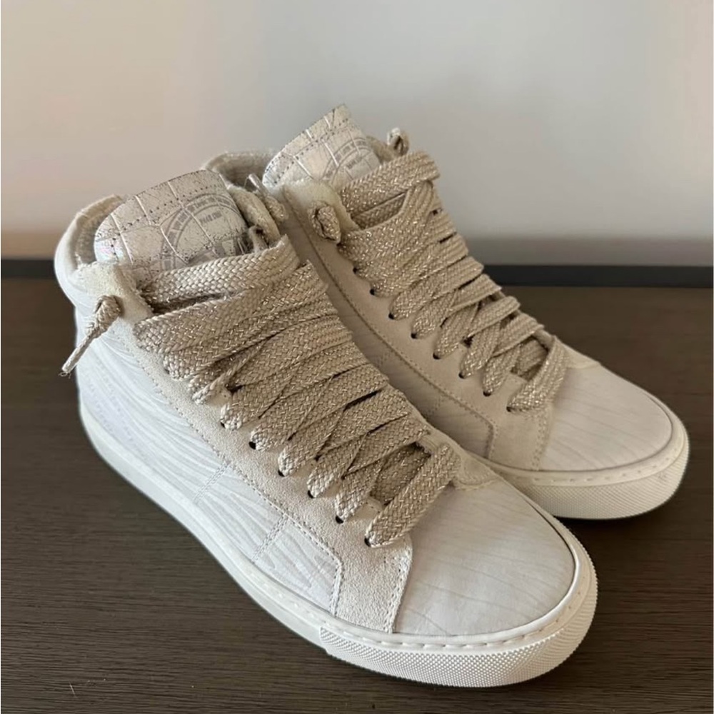 P448 Women's Cream Leather High-Top Sneakers
